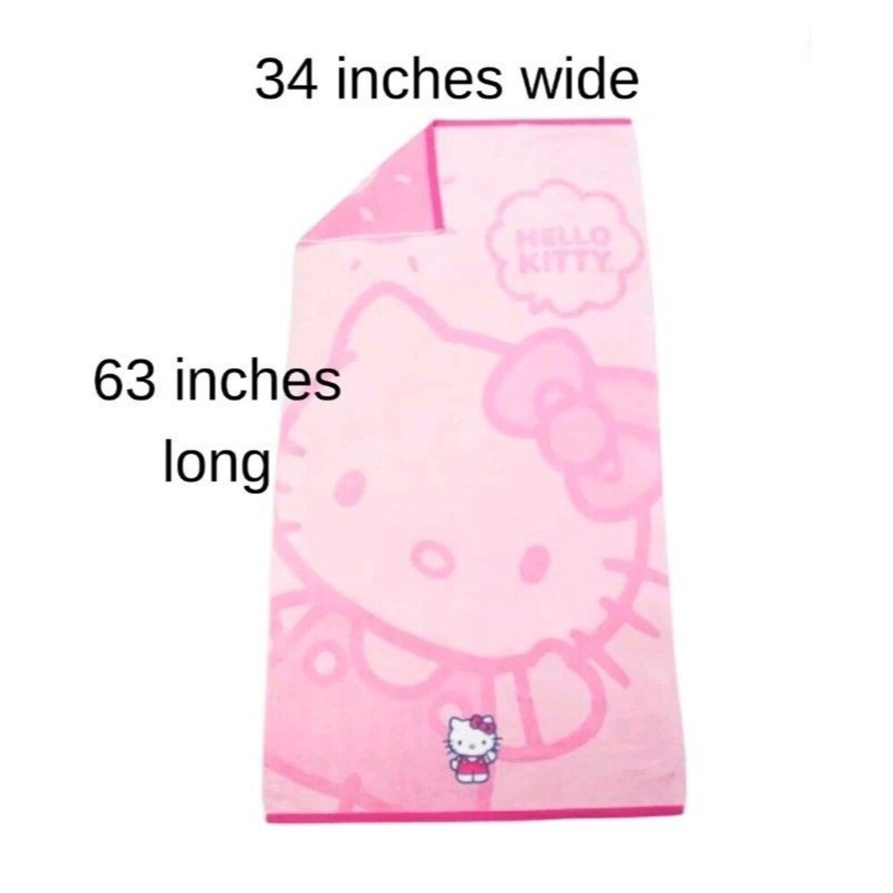 Hello Kitty Pink Embroidered Beach Towel 100% Cotton Sheared Velour 34x63 Sanrio - Picture 7 of 12